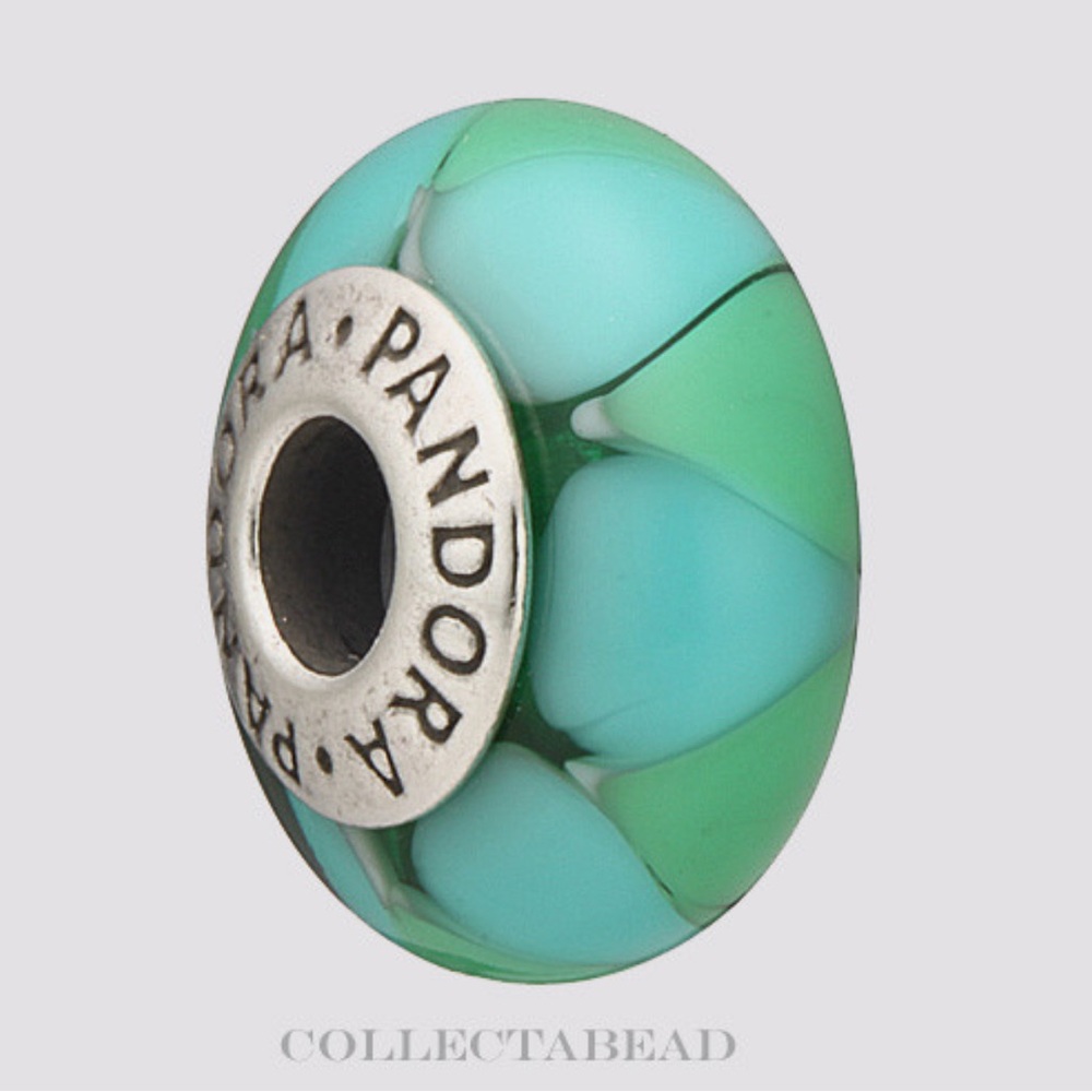 Pandora 925 Silver Murano Glass Charm Green Teal.